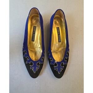 Andrea Pfister Suede Flats Blue & Black Intricate Design Made in Italy Us 6.5